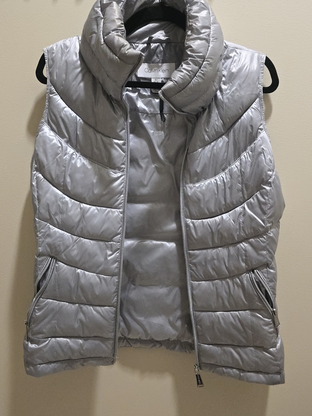 Calvin Klein Metallic Silver Quilted Puffer Vest